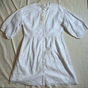 NWT Matilda Jane White Button Down Dress with Balloon Sleeve Size M
